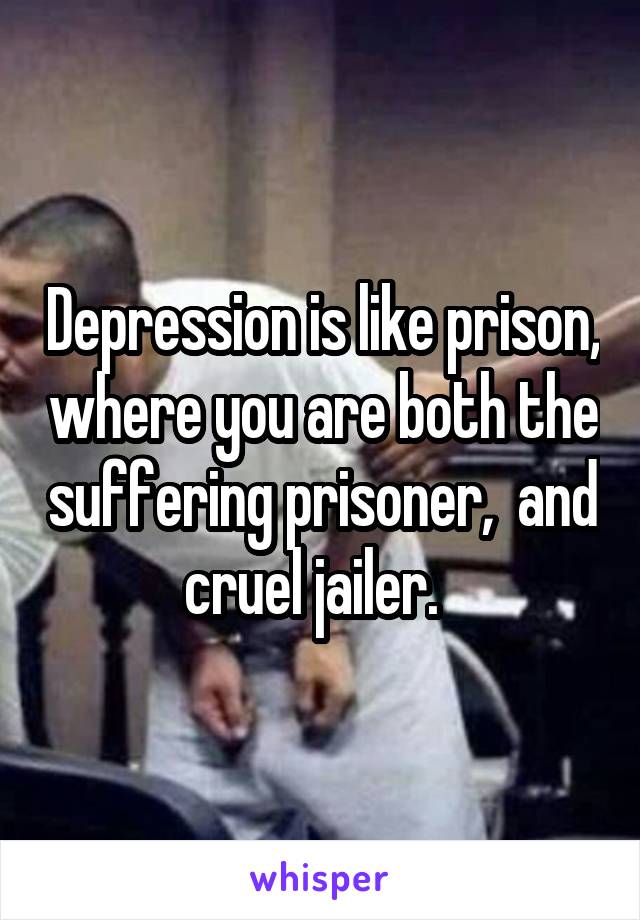 Depression is like prison, where you are both the suffering prisoner,  and cruel jailer.  