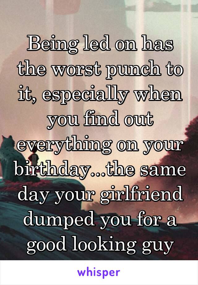 Being led on has the worst punch to it, especially when you find out everything on your birthday...the same day your girlfriend dumped you for a good looking guy