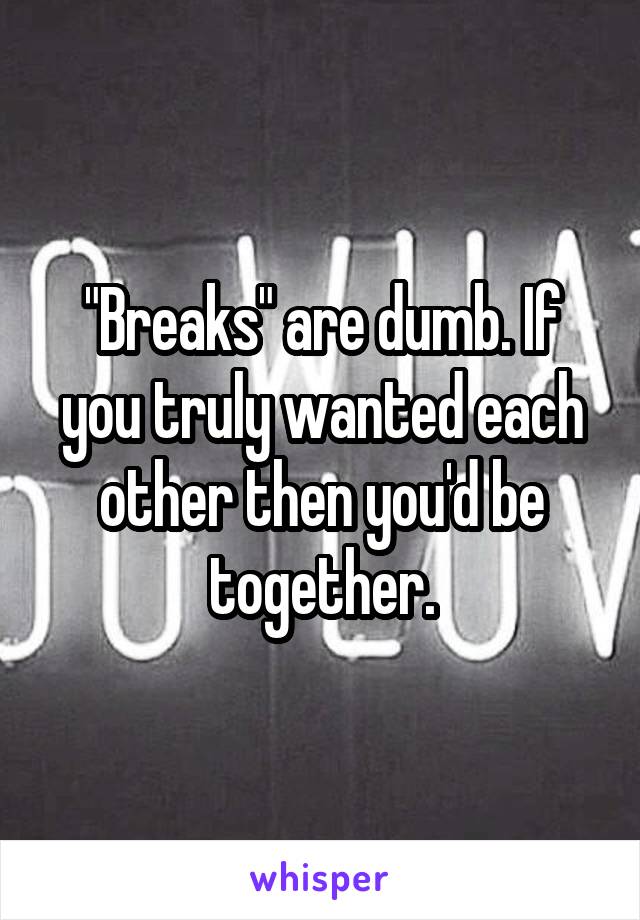 "Breaks" are dumb. If you truly wanted each other then you'd be together.