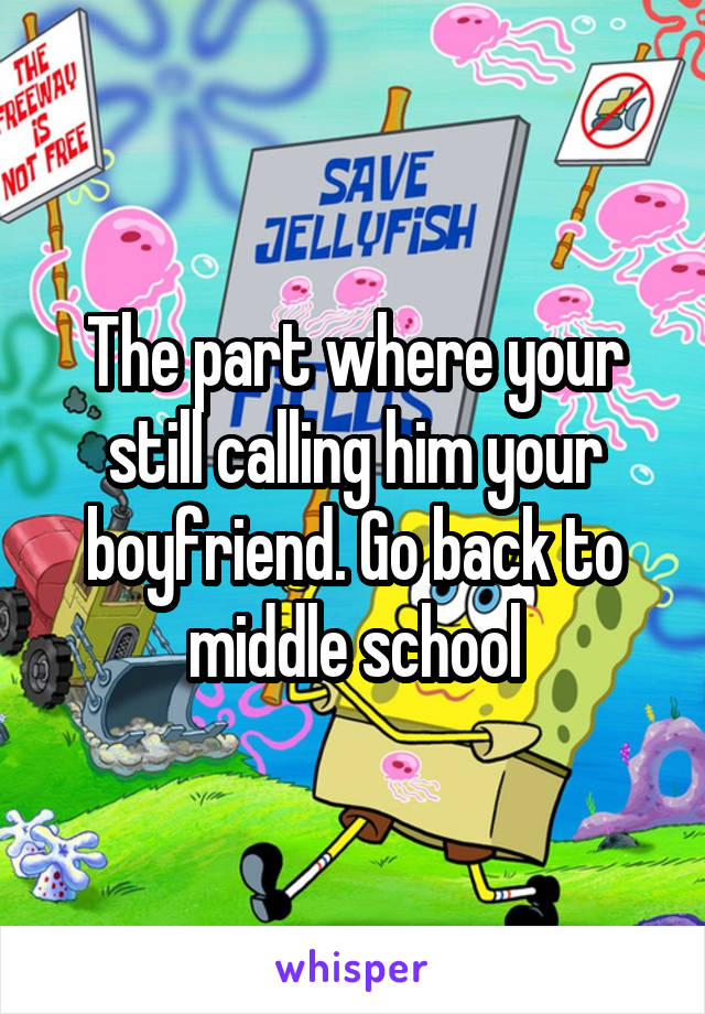 The part where your still calling him your boyfriend. Go back to middle school