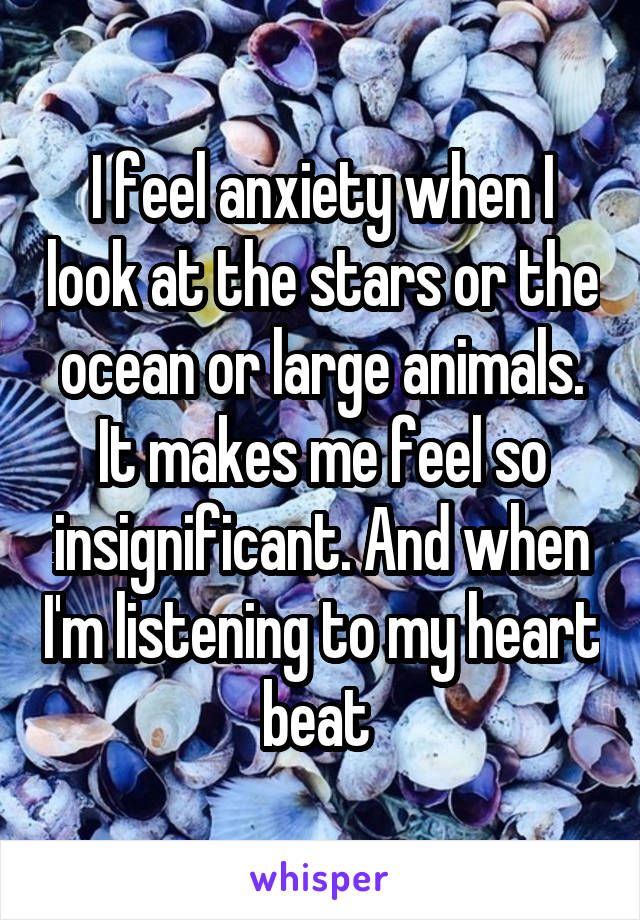 I feel anxiety when I look at the stars or the ocean or large animals. It makes me feel so insignificant. And when I'm listening to my heart beat 
