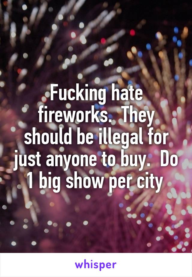 Fucking hate fireworks.  They should be illegal for just anyone to buy.  Do 1 big show per city 