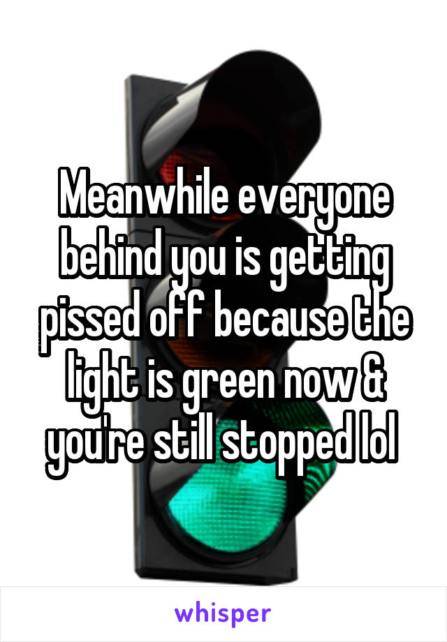 Meanwhile everyone behind you is getting pissed off because the light is green now & you're still stopped lol 