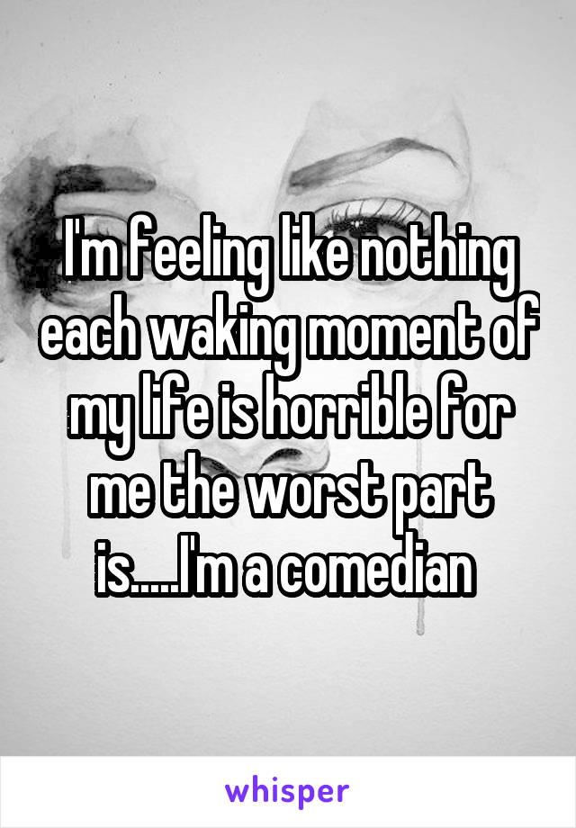 I'm feeling like nothing each waking moment of my life is horrible for me the worst part is.....I'm a comedian 