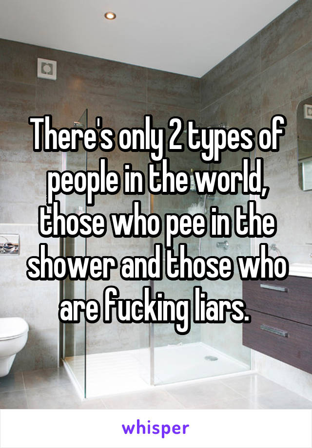 There's only 2 types of people in the world, those who pee in the shower and those who are fucking liars. 