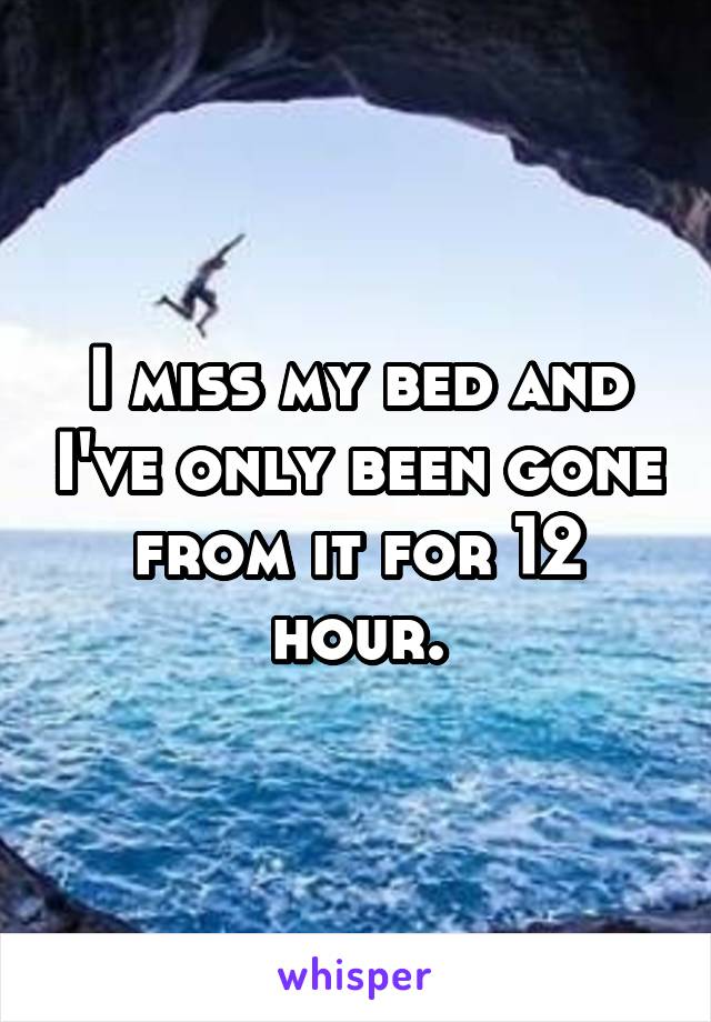 I miss my bed and I've only been gone from it for 12 hour.