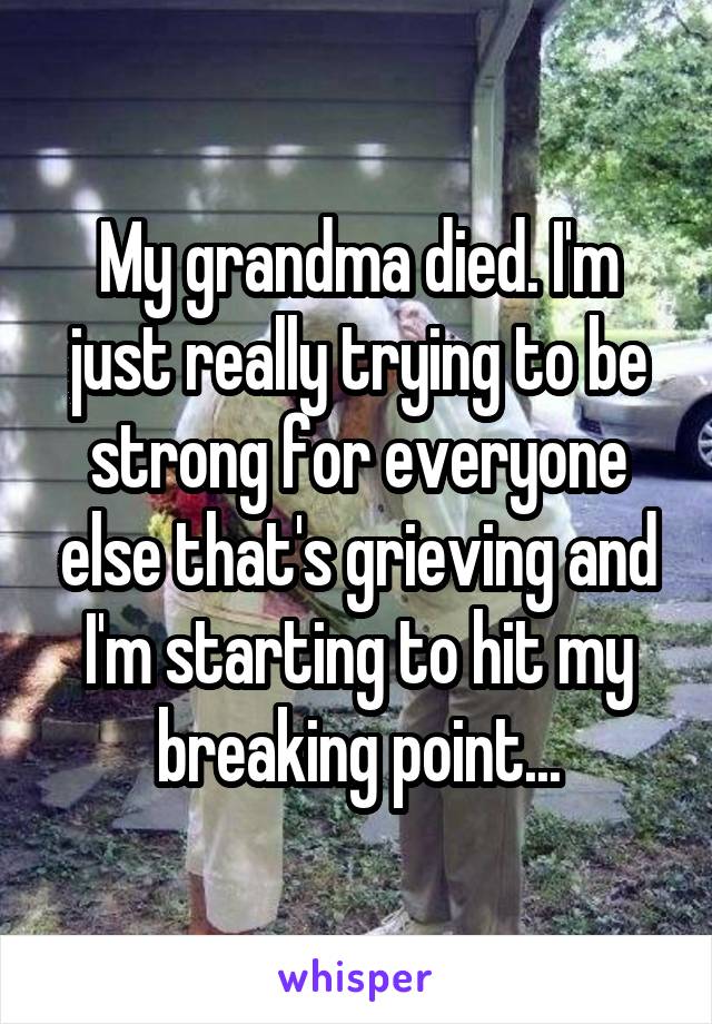 My grandma died. I'm just really trying to be strong for everyone else that's grieving and I'm starting to hit my breaking point...