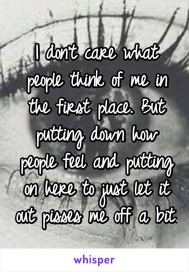 I don't care what people think of me in the first place. But putting down how people feel and putting on here to just let it out pisses me off a bit.