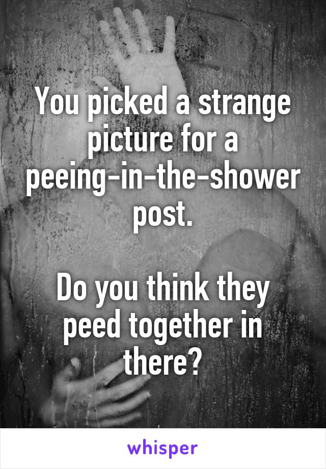 You picked a strange picture for a peeing-in-the-shower post.

Do you think they peed together in there?