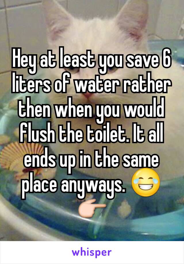 Hey at least you save 6 liters of water rather then when you would flush the toilet. It all ends up in the same place anyways. 😂👉