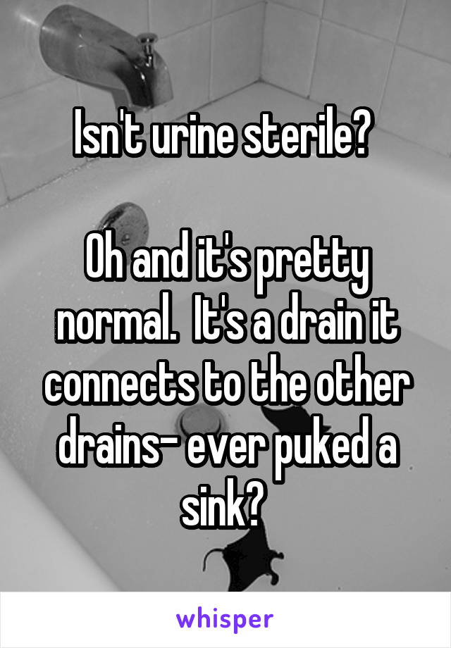 Isn't urine sterile? 

Oh and it's pretty normal.  It's a drain it connects to the other drains- ever puked a sink? 