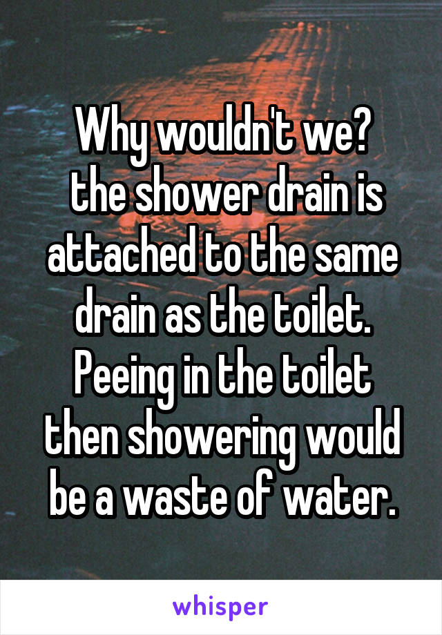 Why wouldn't we?
 the shower drain is attached to the same drain as the toilet.
Peeing in the toilet then showering would be a waste of water.