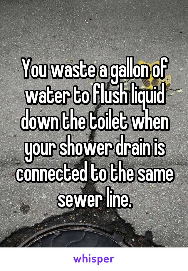 You waste a gallon of water to flush liquid down the toilet when your shower drain is connected to the same sewer line.