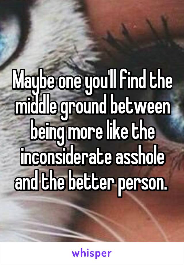Maybe one you'll find the middle ground between being more like the inconsiderate asshole and the better person. 