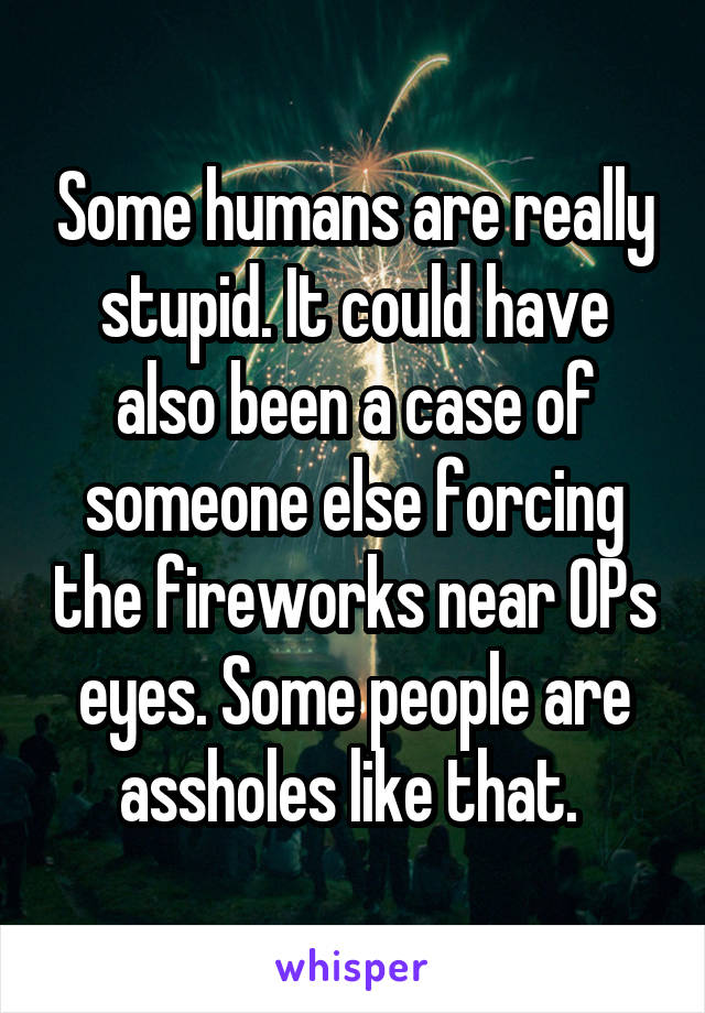 Some humans are really stupid. It could have also been a case of someone else forcing the fireworks near OPs eyes. Some people are assholes like that. 