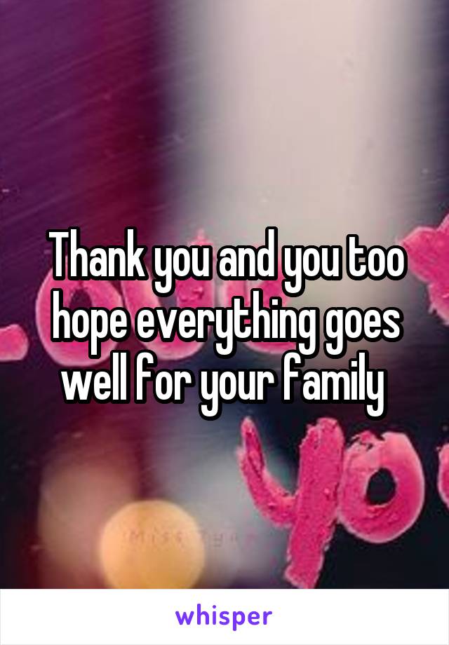 Thank you and you too hope everything goes well for your family 