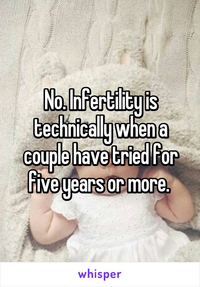 No. Infertility is technically when a couple have tried for five years or more. 