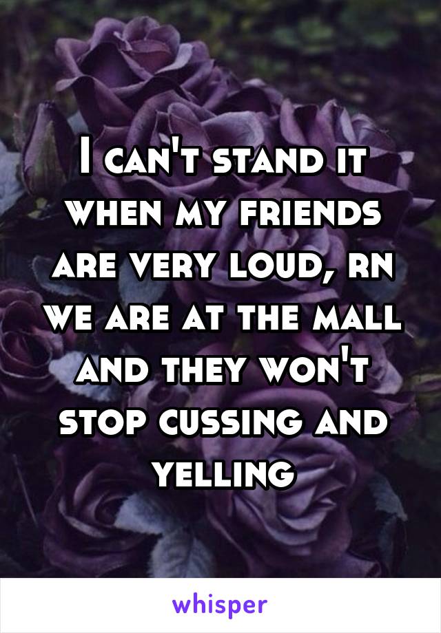 I can't stand it when my friends are very loud, rn we are at the mall and they won't stop cussing and yelling