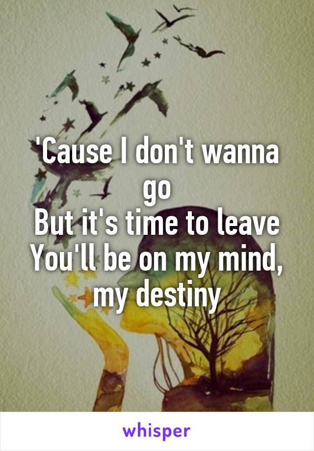 'Cause I don't wanna go
But it's time to leave
You'll be on my mind, my destiny