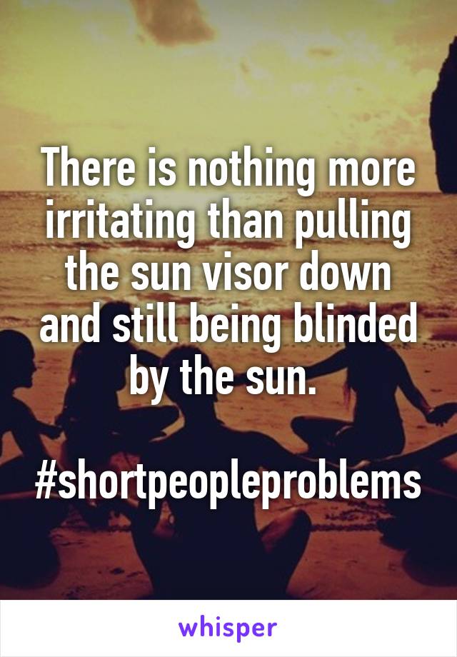 There is nothing more irritating than pulling the sun visor down and still being blinded by the sun. 

#shortpeopleproblems