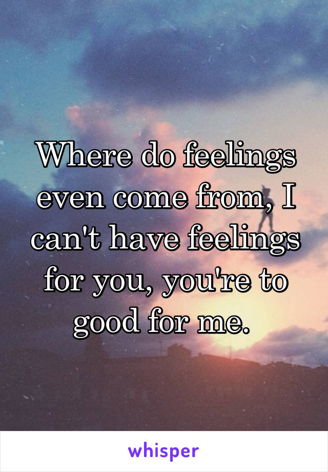 Where do feelings even come from, I can't have feelings for you, you're to good for me. 