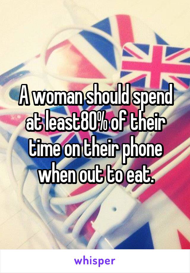 A woman should spend at least80% of their time on their phone when out to eat.