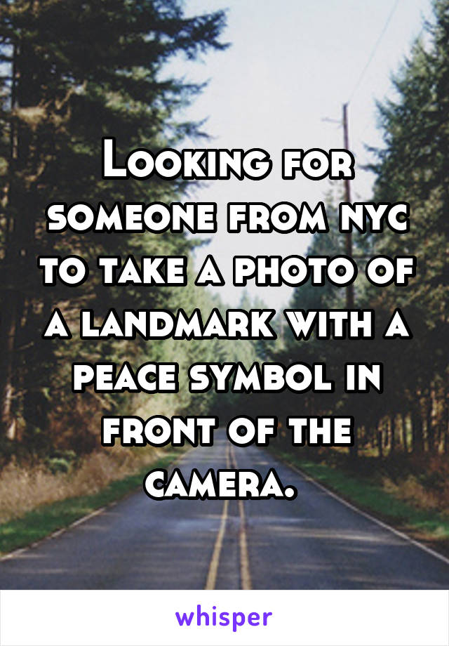 Looking for someone from nyc to take a photo of a landmark with a peace symbol in front of the camera. 