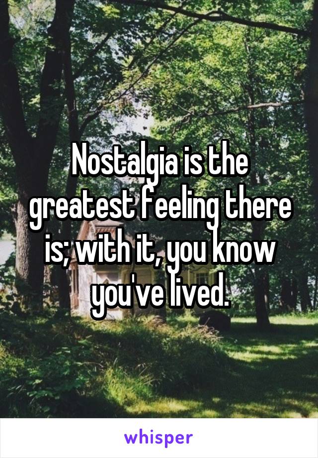 Nostalgia is the greatest feeling there is; with it, you know you've lived.