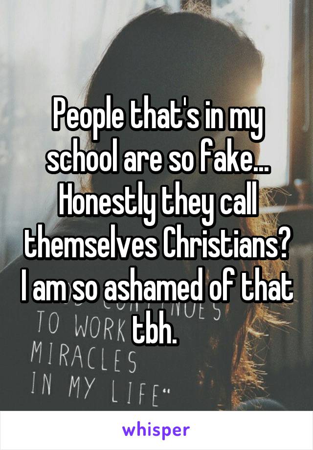 People that's in my school are so fake... Honestly they call themselves Christians? I am so ashamed of that tbh. 