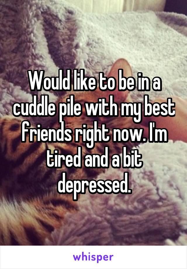 Would like to be in a cuddle pile with my best friends right now. I'm tired and a bit depressed.