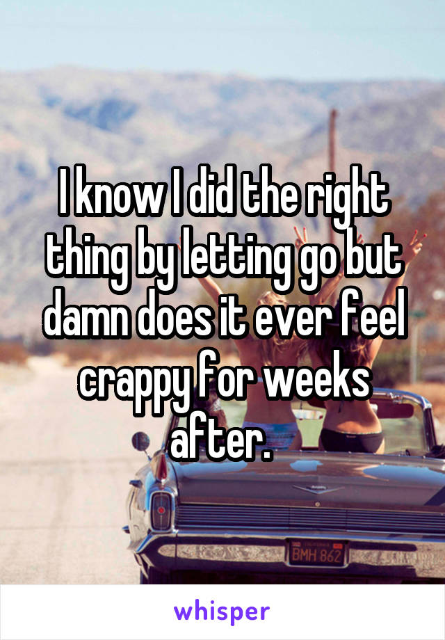 I know I did the right thing by letting go but damn does it ever feel crappy for weeks after. 