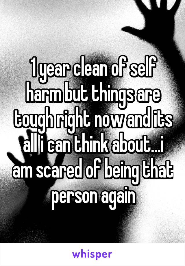 1 year clean of self harm but things are tough right now and its all i can think about...i am scared of being that person again