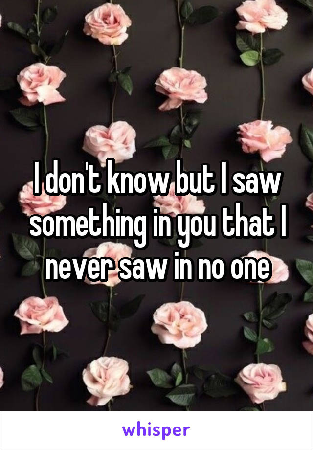 I don't know but I saw something in you that I never saw in no one