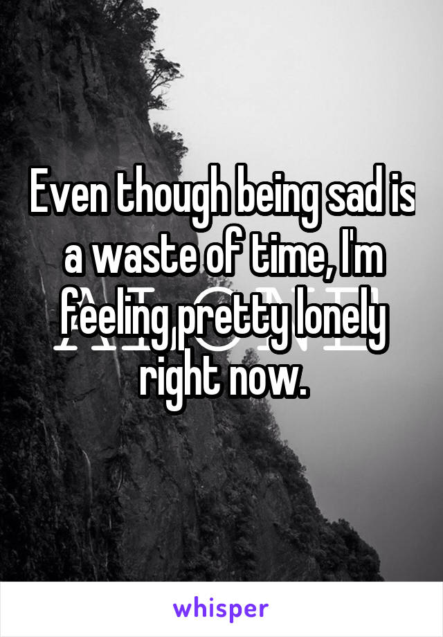 Even though being sad is a waste of time, I'm feeling pretty lonely right now.
