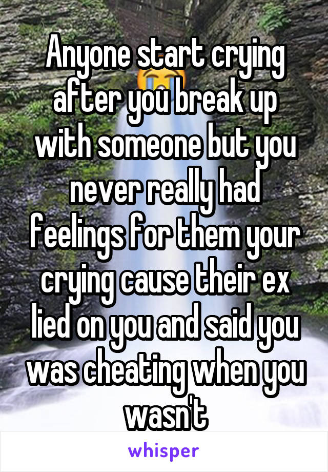 Anyone start crying after you break up with someone but you never really had feelings for them your crying cause their ex lied on you and said you was cheating when you wasn't