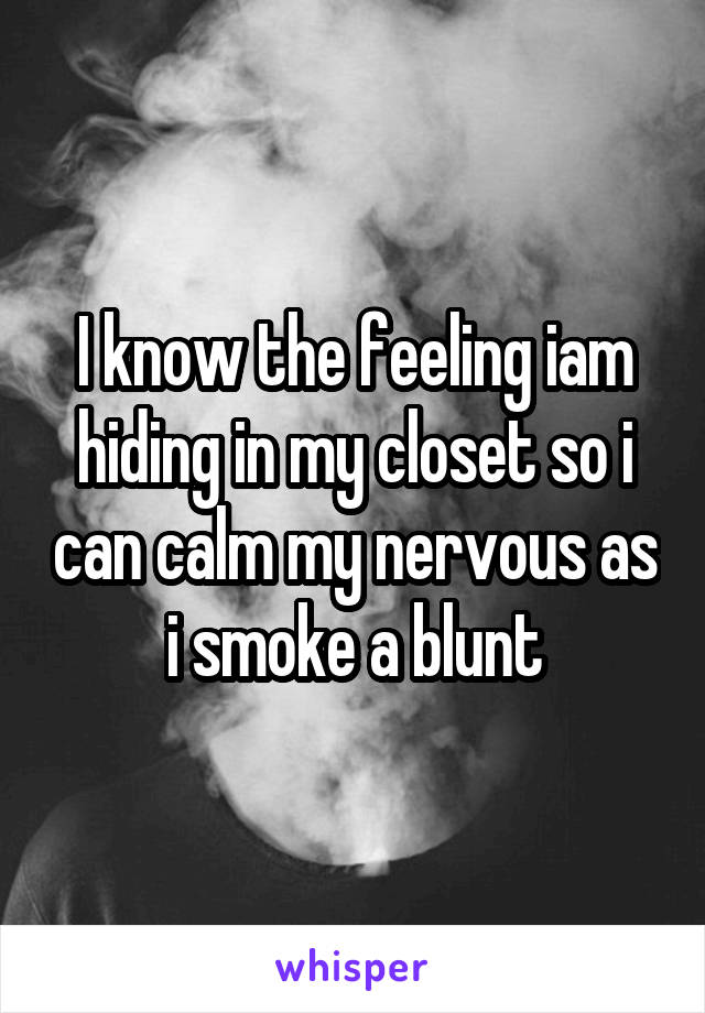 I know the feeling iam hiding in my closet so i can calm my nervous as i smoke a blunt