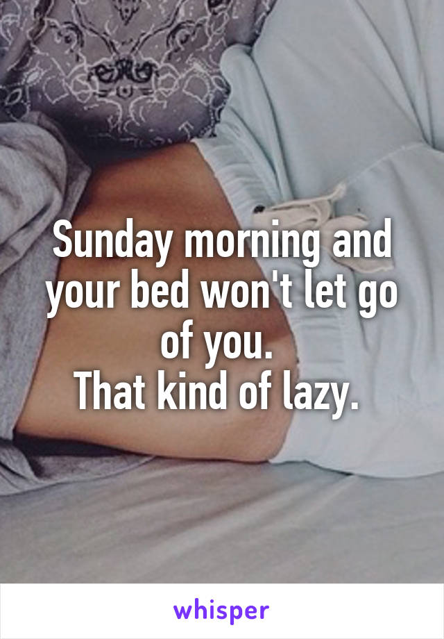 Sunday morning and your bed won't let go of you. 
That kind of lazy. 