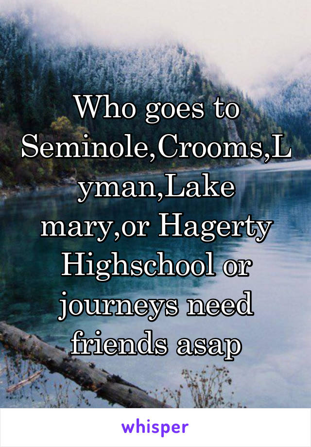 Who goes to Seminole,Crooms,Lyman,Lake mary,or Hagerty Highschool or journeys need friends asap