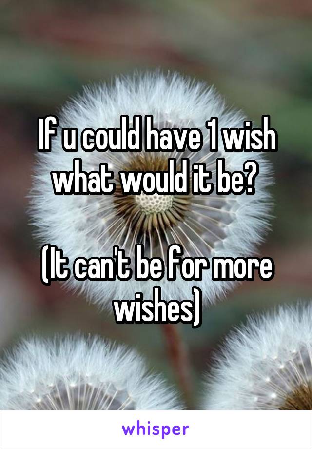 If u could have 1 wish what would it be? 

(It can't be for more wishes)