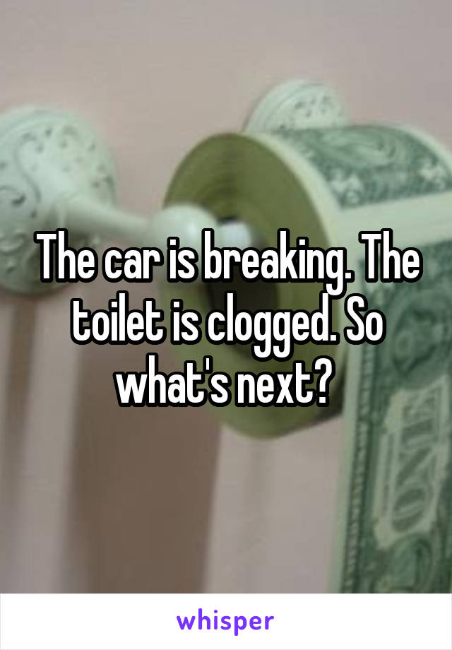 The car is breaking. The toilet is clogged. So what's next? 