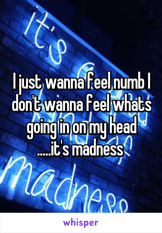 I just wanna feel numb I don't wanna feel whats going in on my head .....it's madness 