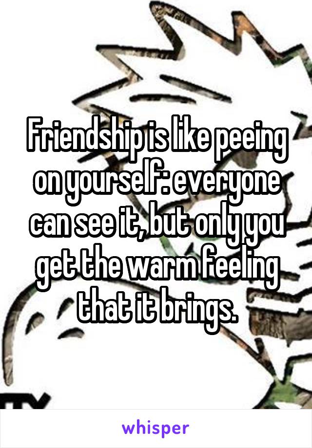 Friendship is like peeing on yourself: everyone can see it, but only you get the warm feeling that it brings.