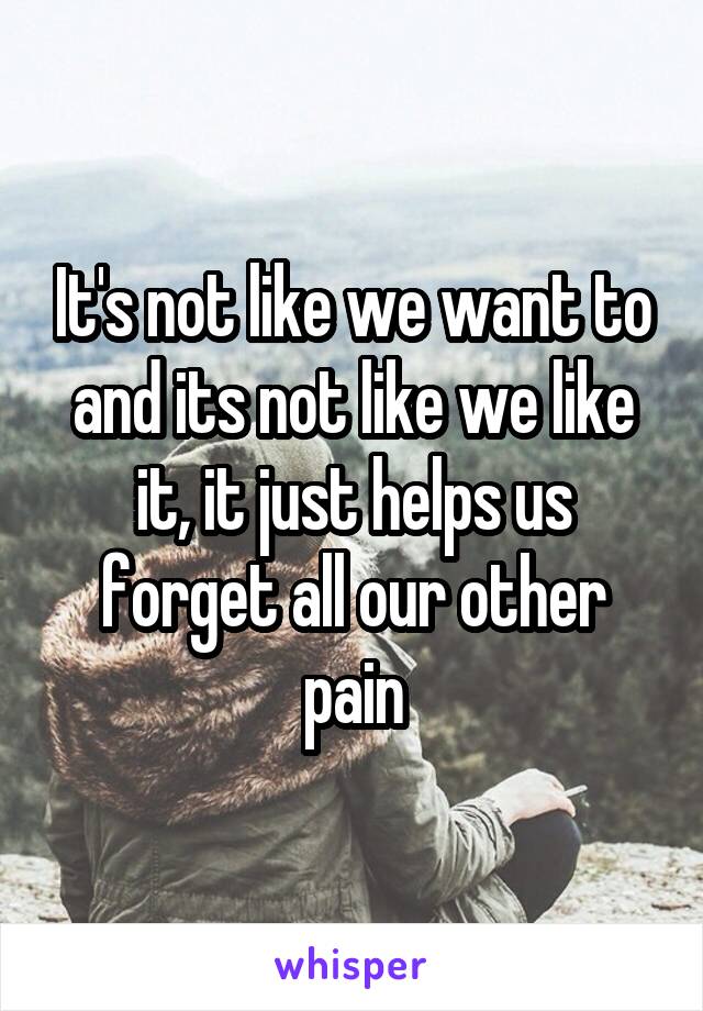 It's not like we want to and its not like we like it, it just helps us forget all our other pain