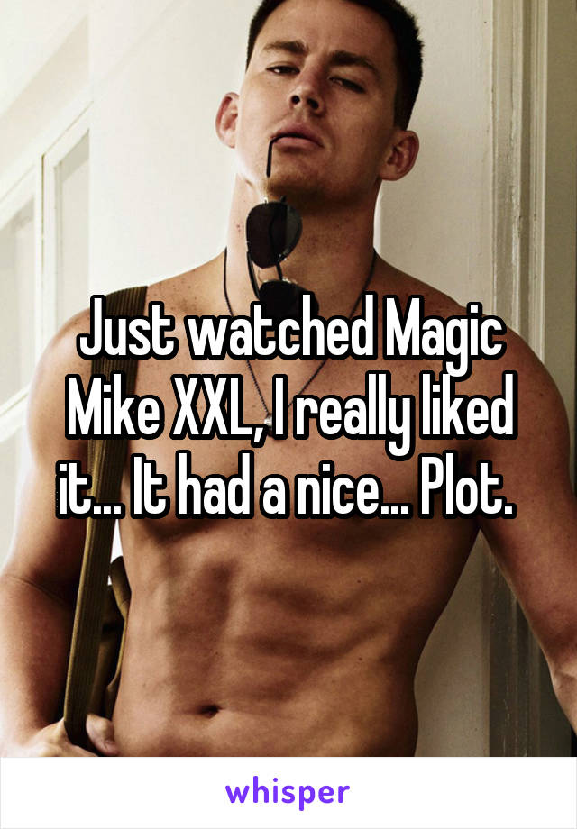 Just watched Magic Mike XXL, I really liked it... It had a nice... Plot. 