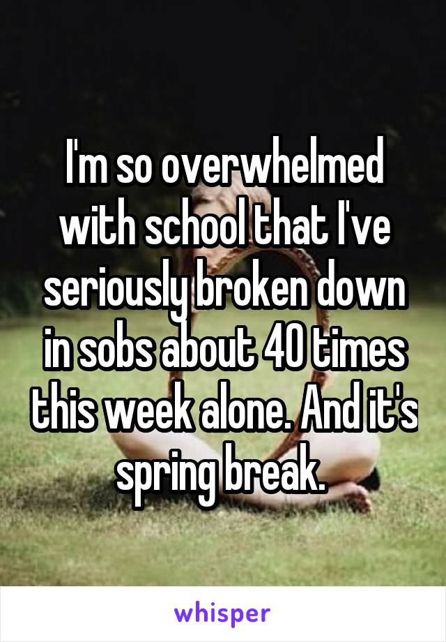 I'm so overwhelmed with school that I've seriously broken down in sobs about 40 times this week alone. And it's spring break. 