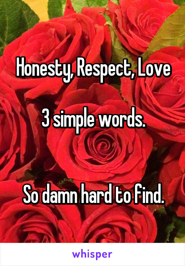 Honesty, Respect, Love

3 simple words.


So damn hard to find.