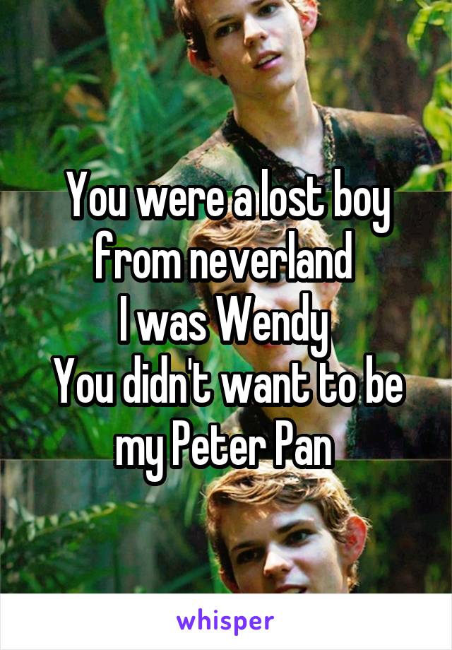 You were a lost boy from neverland 
I was Wendy 
You didn't want to be my Peter Pan 