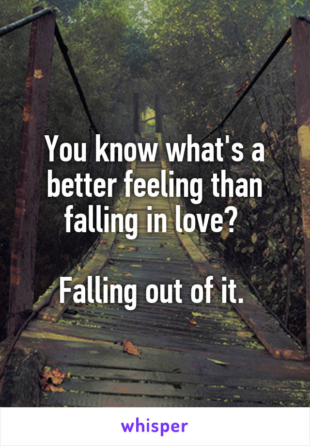 You know what's a better feeling than falling in love? 

Falling out of it. 