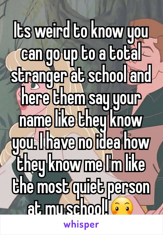 Its weird to know you can go up to a total stranger at school and here them say your name like they know you. I have no idea how they know me I'm like the most quiet person at my school!😶