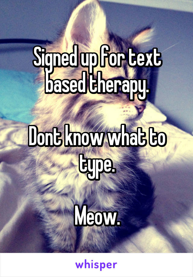 Signed up for text based therapy.

Dont know what to type.

Meow.